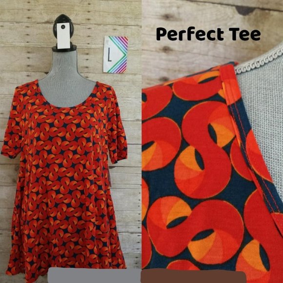 LuLaRoe Large Perfect T NWT - Blue Red Orange Swirl Design - Picture 1 of 1